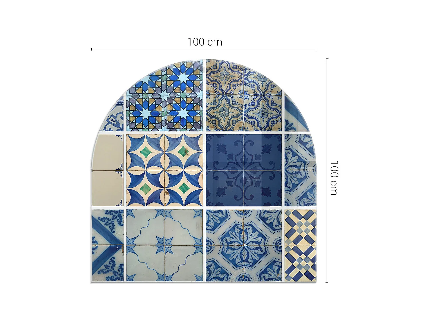 Plaque de sol en verre pour poêle - semi-circulaire - 100x100 - Modèle de veine de marbre