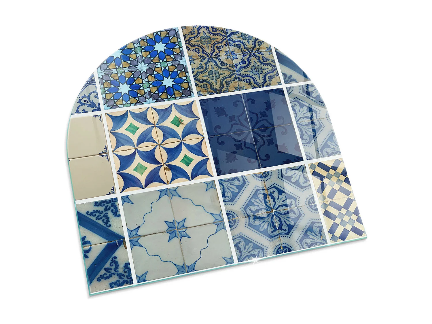 Glasplatte zum Schutz vor Funkenflug, Kaminauflage - halbrund - 100x100 - Marmoradermuster