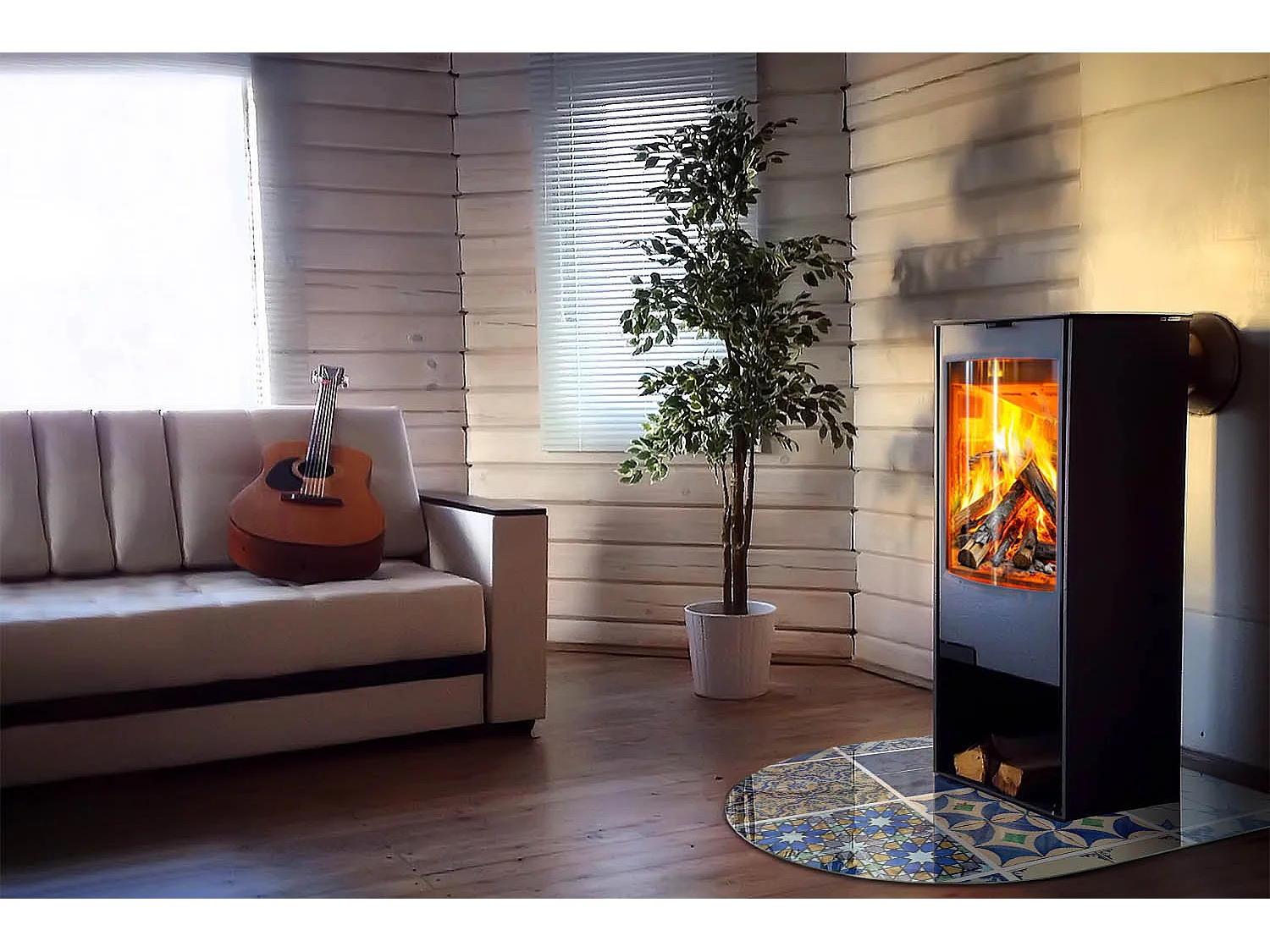 Glasplatte zum Schutz vor Funkenflug, Kaminauflage - halbrund - 100x100 - Marmoradermuster