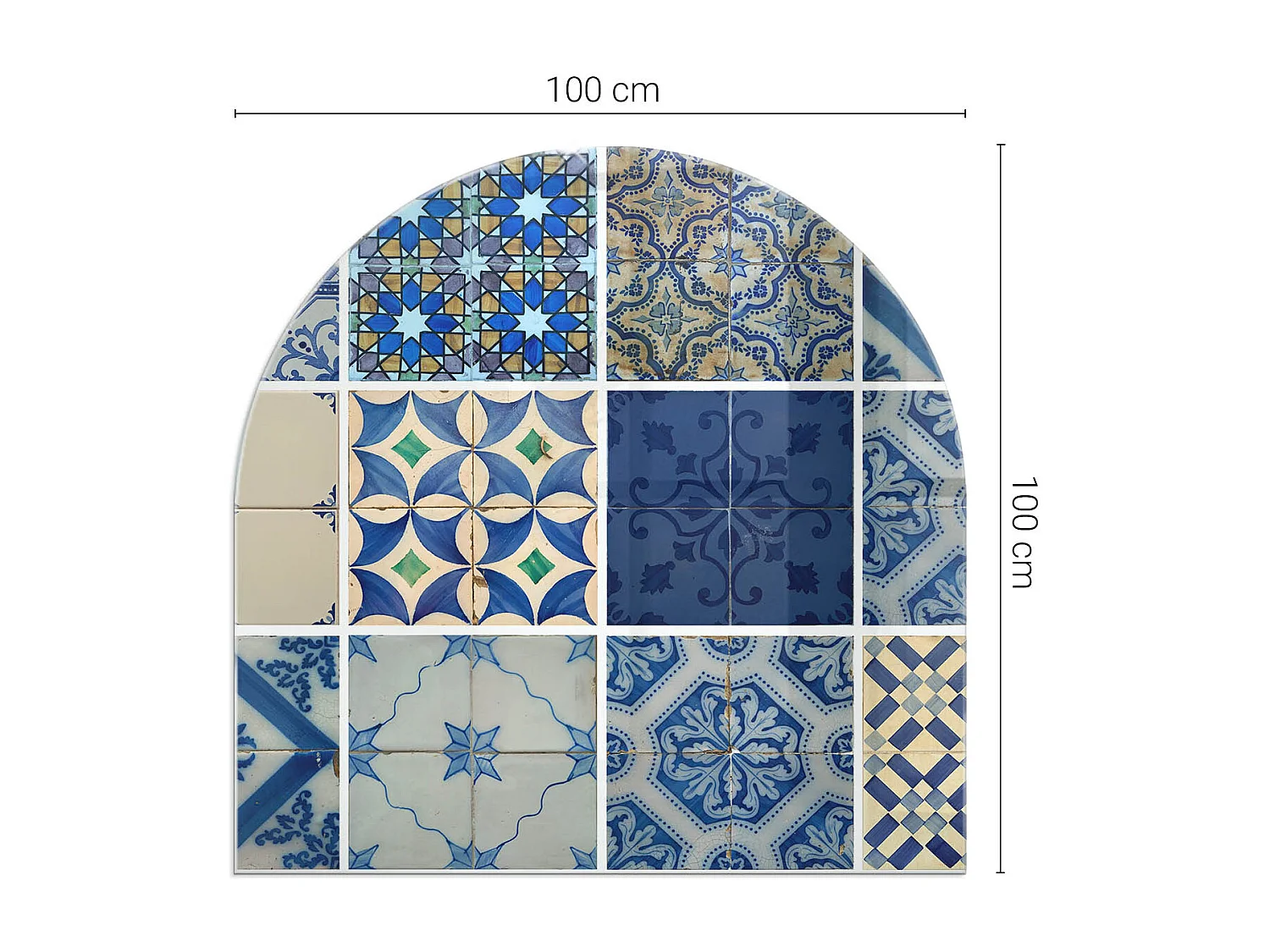 Glasplatte zum Schutz vor Funkenflug, Kaminauflage - halbrund - 100x100 - Marmoradermuster