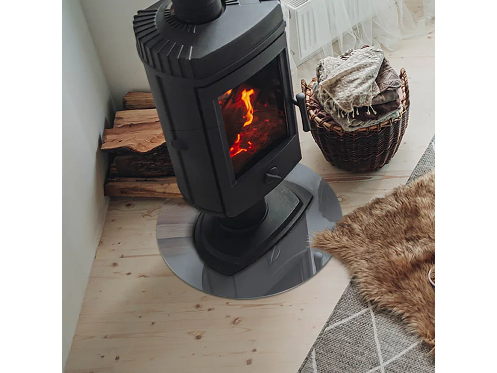 Plaque de sol en verre pour poêle - Roue - 50x50 - Couleur Gris