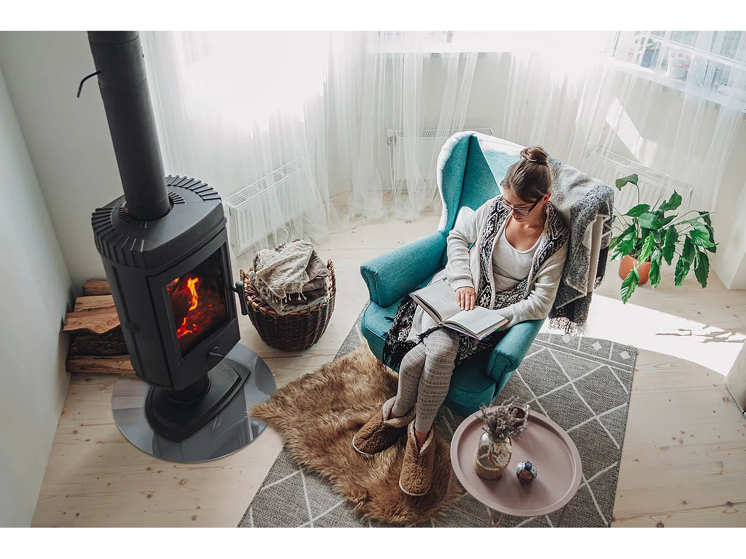 Glasplatte zum Schutz vor Funkenflug, Kaminauflage - Rad - 50x50 - Farbe Grau