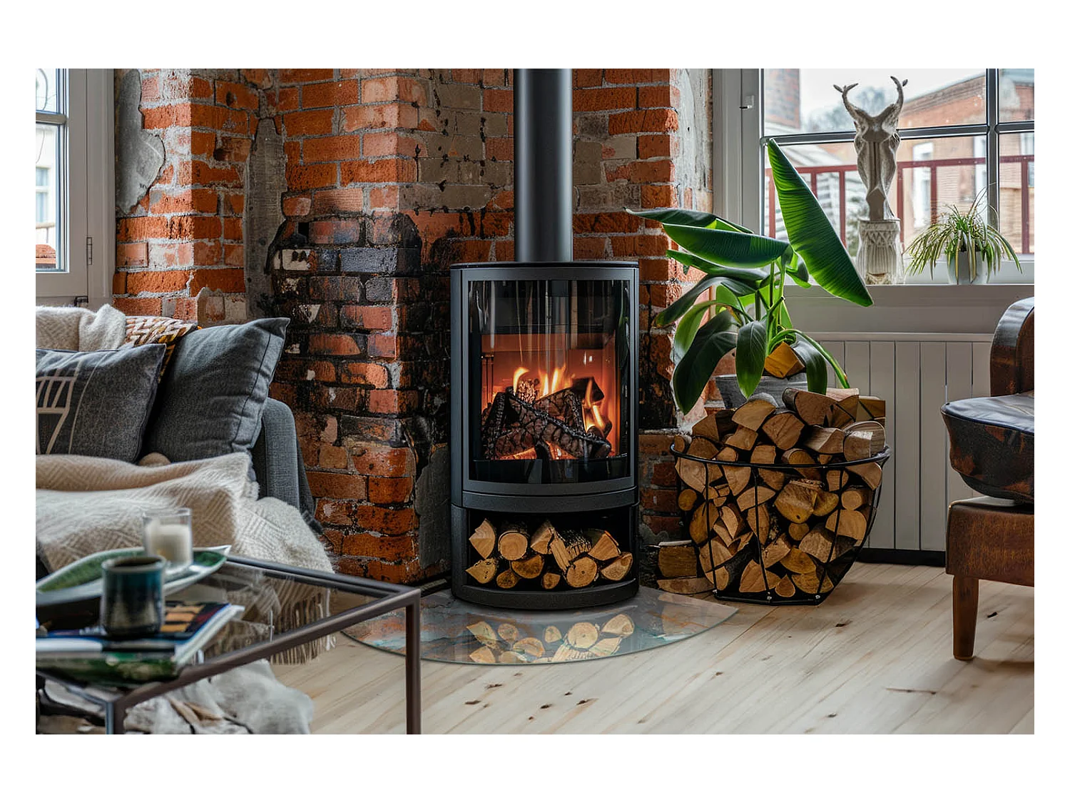 Plaque de sol en verre pour poêle - Un quart - 1/4 100x100 - Modèle fluide abstrait