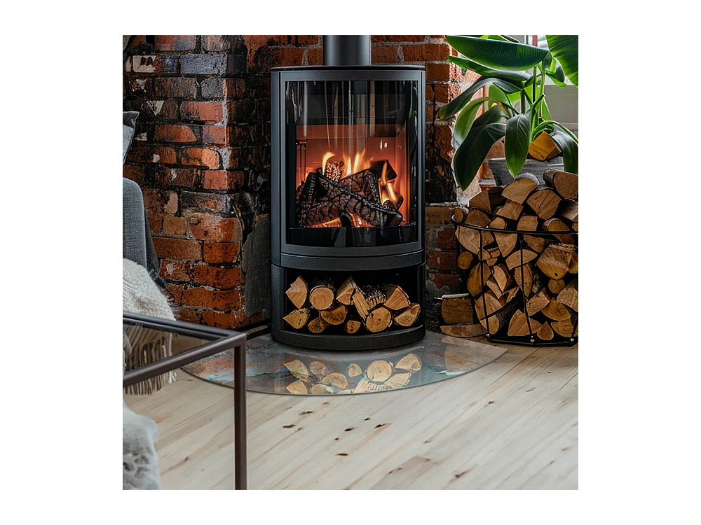 Plaque de sol en verre pour poêle - Un quart - 1/4 100x100 - Modèle fluide abstrait