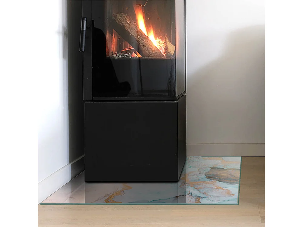 Glasplatte zum Schutz vor Funkenflug, Kaminauflage - Quadrat - 60x60 - Abstraktes fließendes Muster