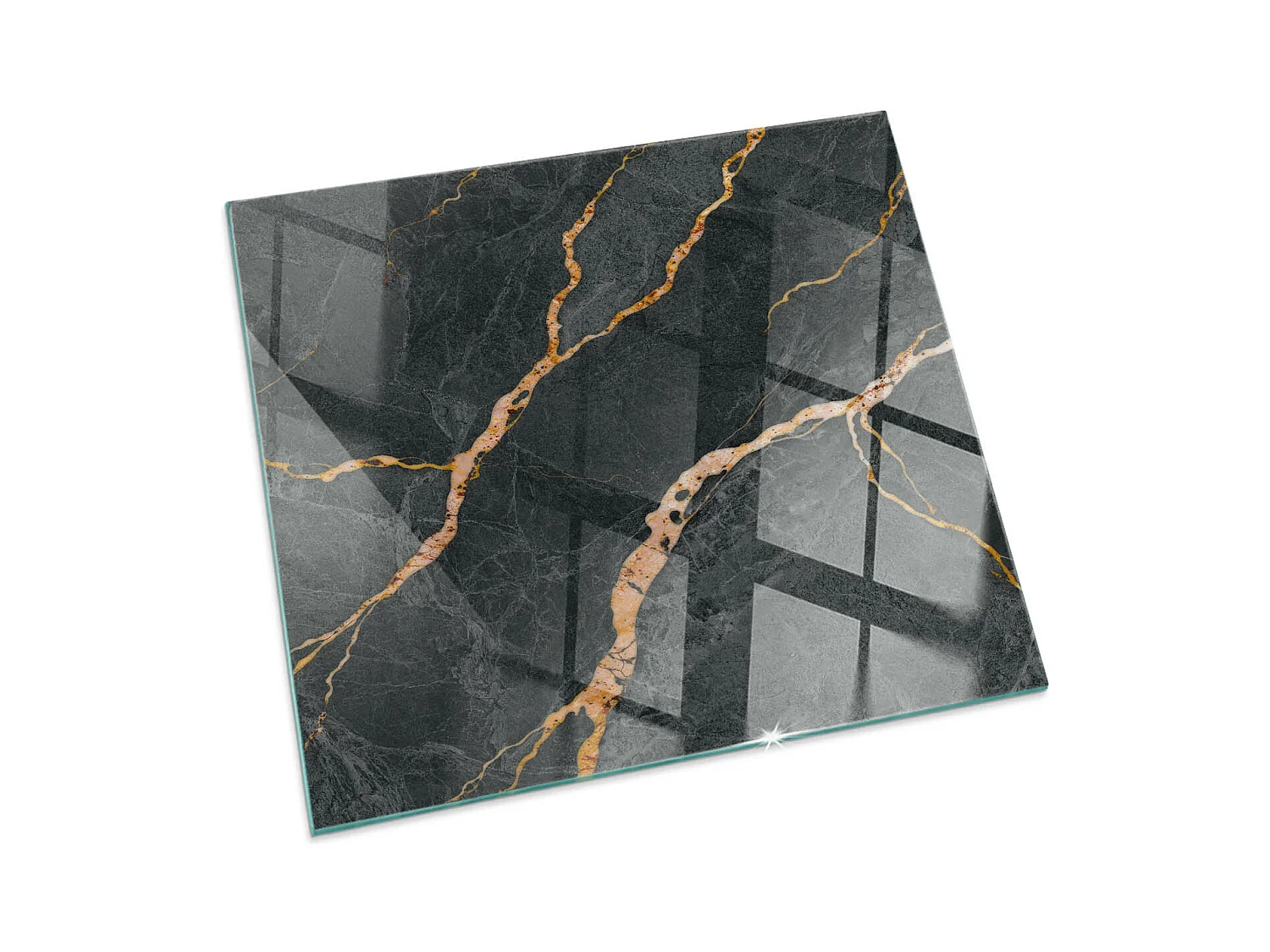 Plaque de sol en verre pour poêle - Carré - 60x60 - Marbre élégant avec des veines