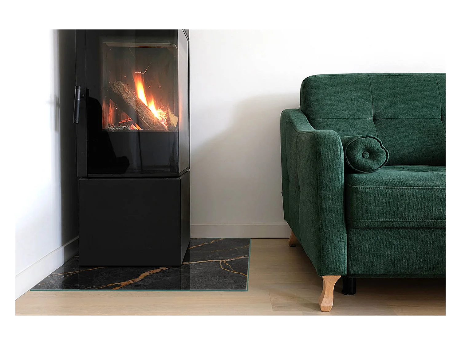 Plaque de sol en verre pour poêle - Carré - 60x60 - Marbre élégant avec des veines