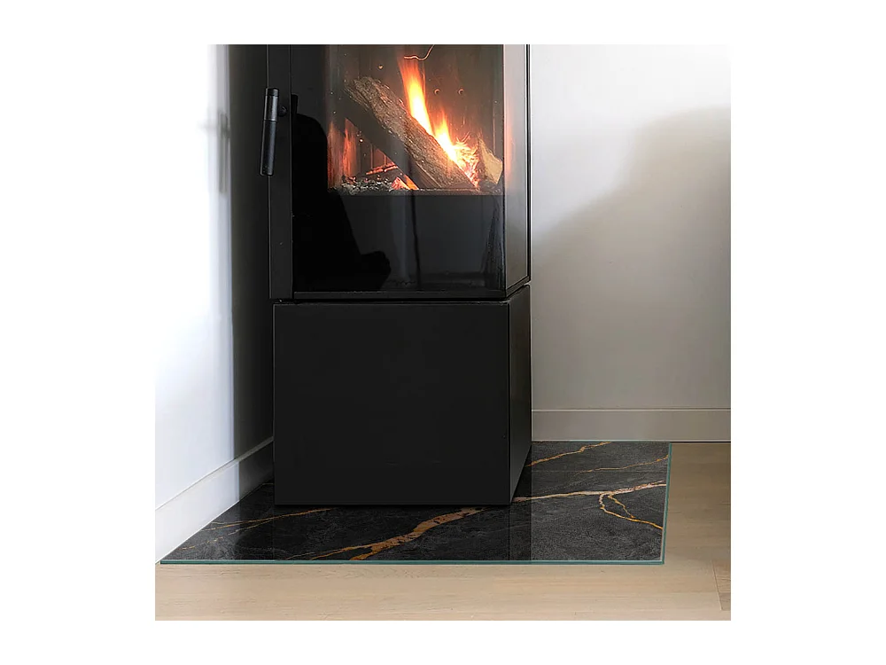 Plaque de sol en verre pour poêle - Carré - 60x60 - Marbre élégant avec des veines