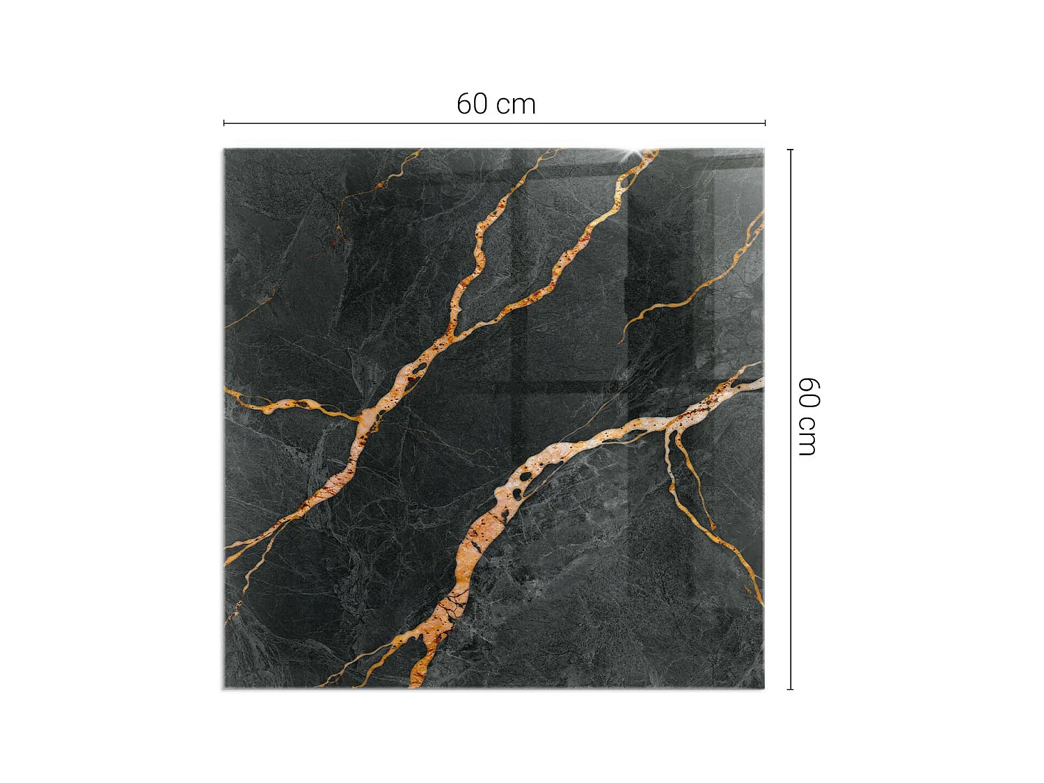Plaque de sol en verre pour poêle - Carré - 60x60 - Marbre élégant avec des veines