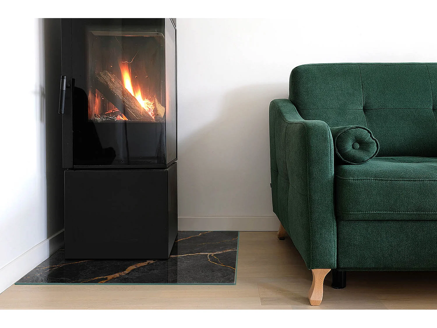 Glasplatte zum Schutz vor Funkenflug, Kaminauflage - Quadrat - 60x60 - Eleganter Marmor mit Adern