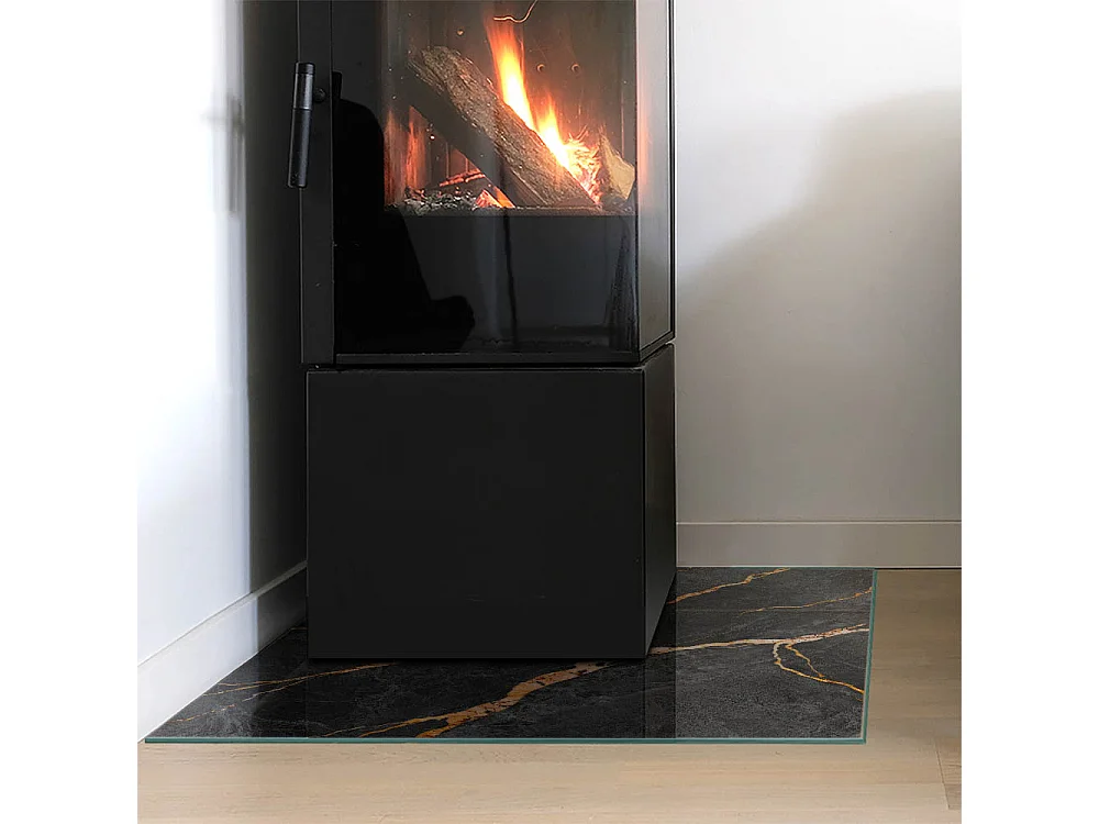 Glasplatte zum Schutz vor Funkenflug, Kaminauflage - Quadrat - 60x60 - Eleganter Marmor mit Adern