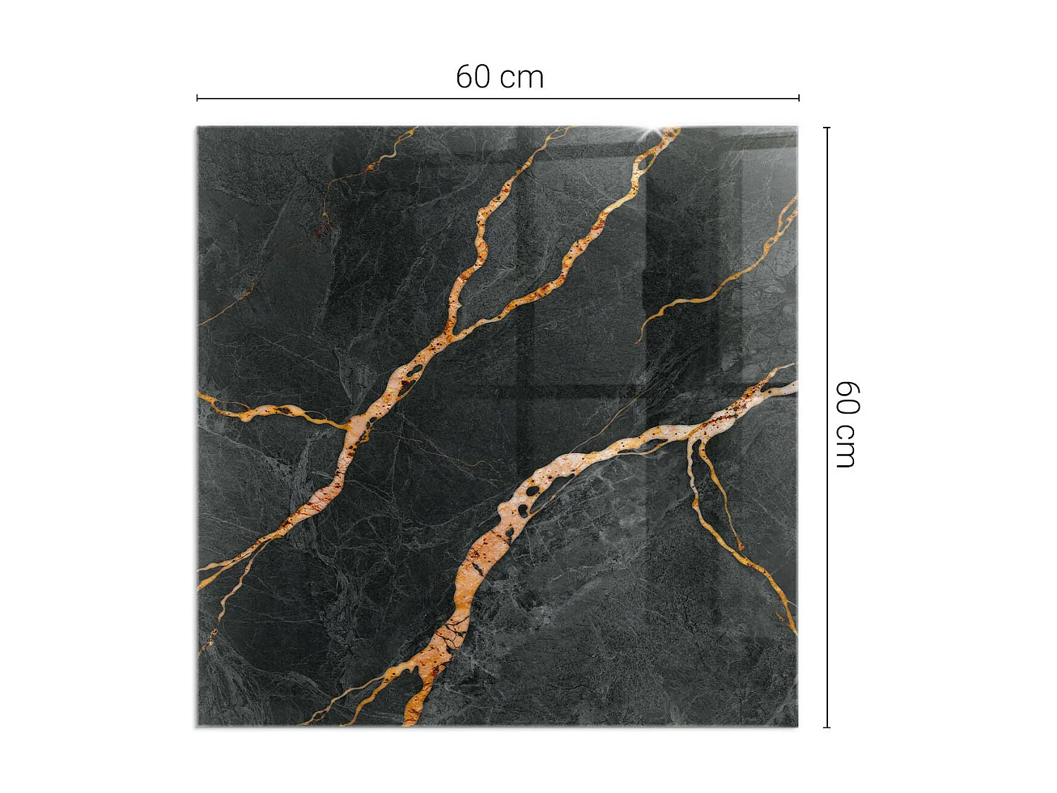 Glasplatte zum Schutz vor Funkenflug, Kaminauflage - Quadrat - 60x60 - Eleganter Marmor mit Adern