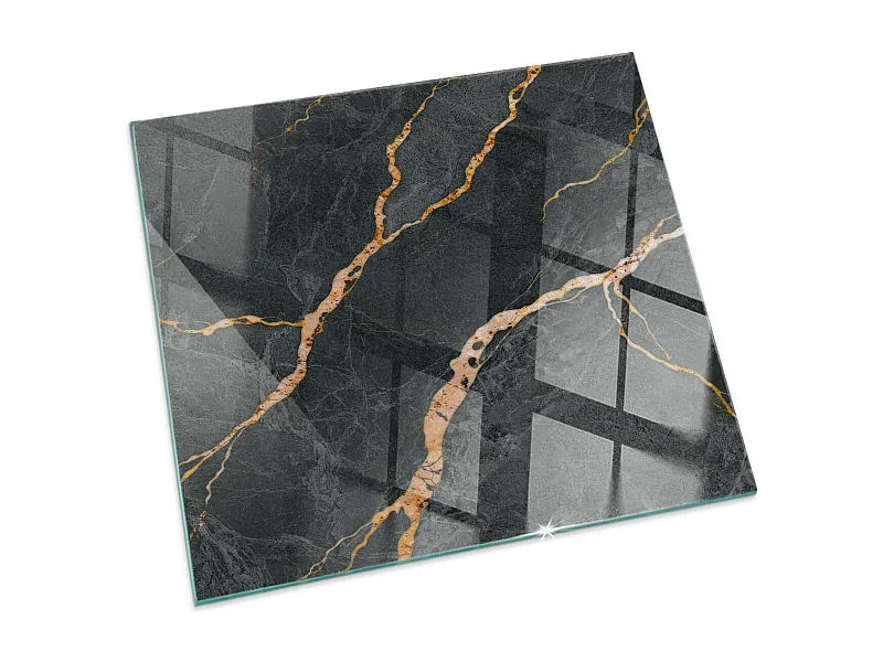 Glasplatte zum Schutz vor Funkenflug, Kaminauflage - Quadrat - 60x60 - Eleganter Marmor mit Adern