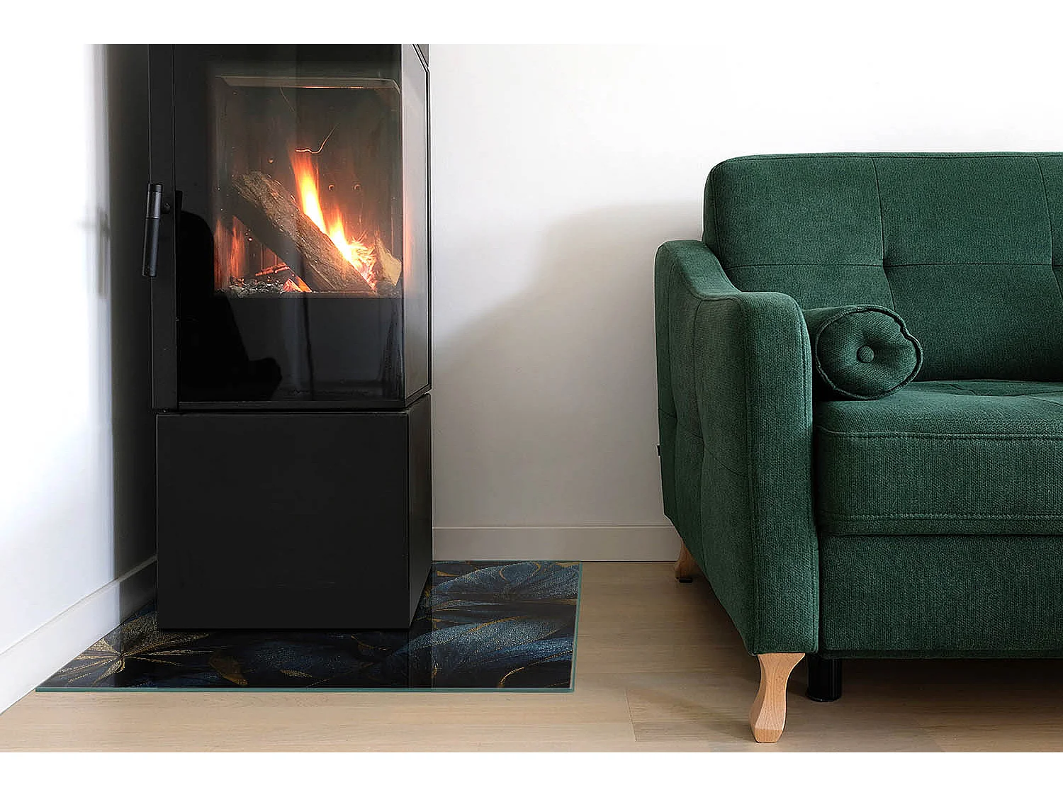 Glasplatte zum Schutz vor Funkenflug, Kaminauflage - Quadrat - 60x60 - Elegante Blätter in der Textur