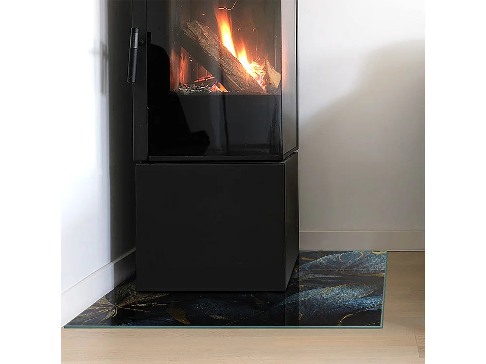 Glasplatte zum Schutz vor Funkenflug, Kaminauflage - Quadrat - 60x60 - Elegante Blätter in der Textur