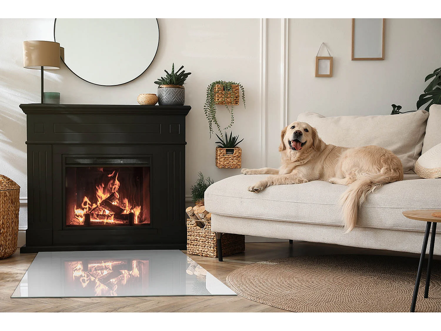 Plaque de sol en verre pour poêle - Rectangle - 100x70 - Couleur Gris clair