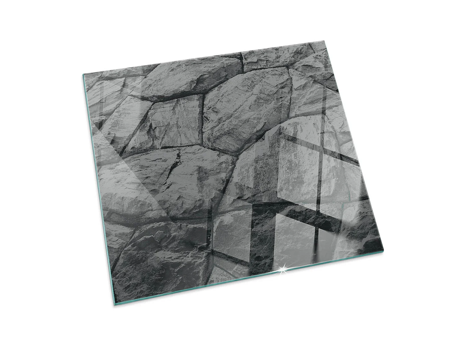 Glasplatte zum Schutz vor Funkenflug, Kaminauflage - Quadrat - 50x50 - Natursteinmuster