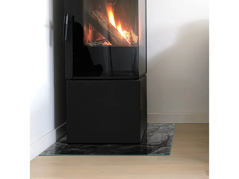 Glasplatte zum Schutz vor Funkenflug, Kaminauflage - Quadrat - 50x50 - Natursteinmuster