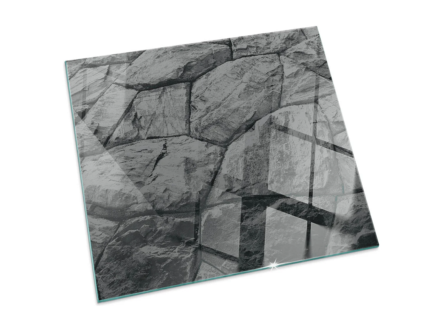 Glasplatte zum Schutz vor Funkenflug, Kaminauflage - Quadrat - 50x50 - Natursteinmuster