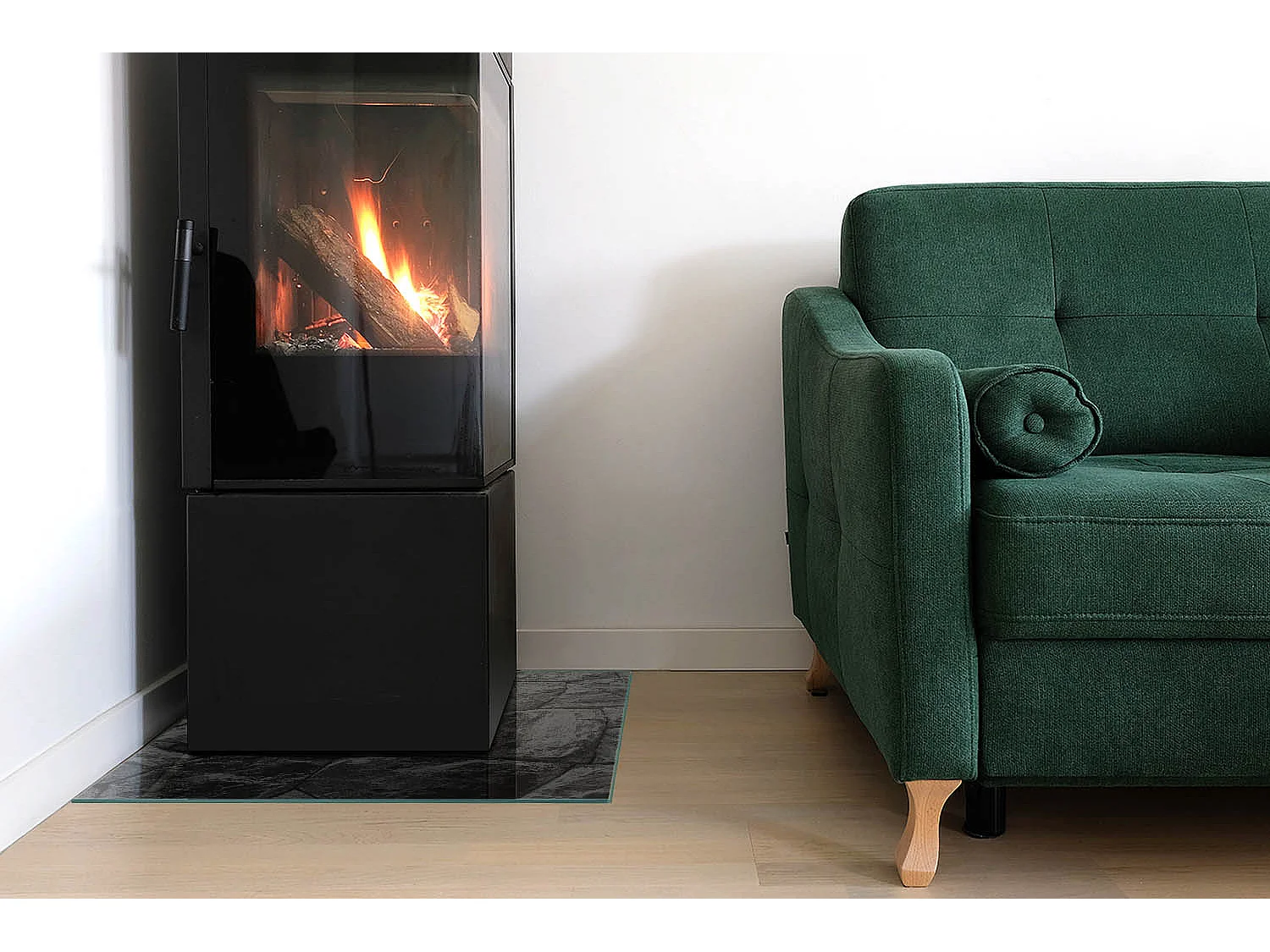 Glasplatte zum Schutz vor Funkenflug, Kaminauflage - Quadrat - 50x50 - Natursteinmuster