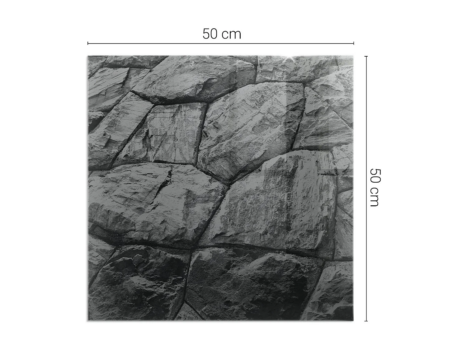 Glasplatte zum Schutz vor Funkenflug, Kaminauflage - Quadrat - 50x50 - Natursteinmuster