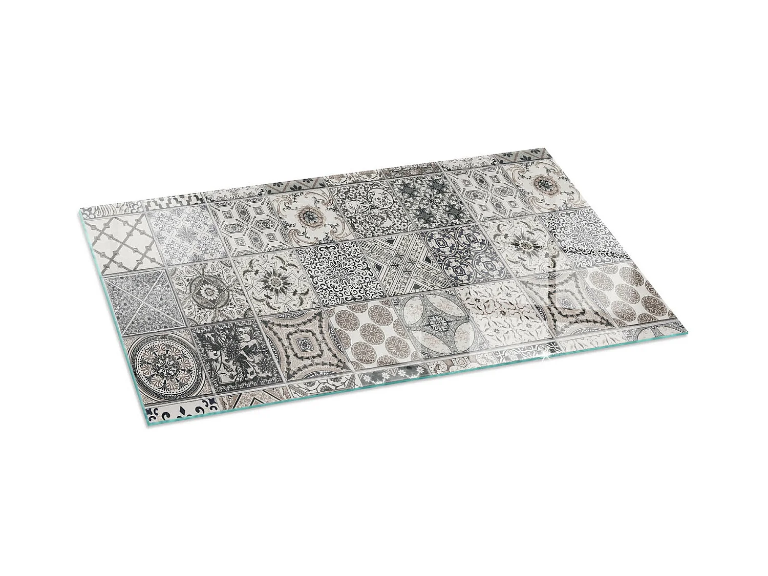 Glasplatte zum Schutz vor Funkenflug, Kaminauflage - Rechteck - 140x70 - Dekorative Fliesenmuster