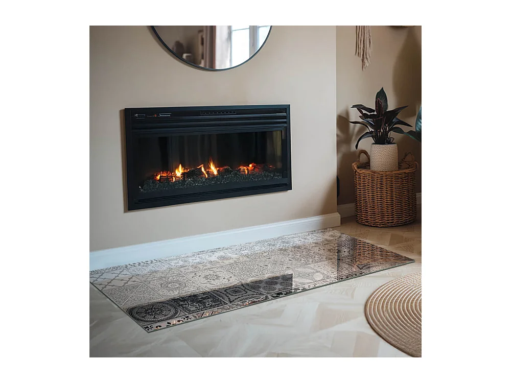 Glasplatte zum Schutz vor Funkenflug, Kaminauflage - Rechteck - 140x70 - Dekorative Fliesenmuster