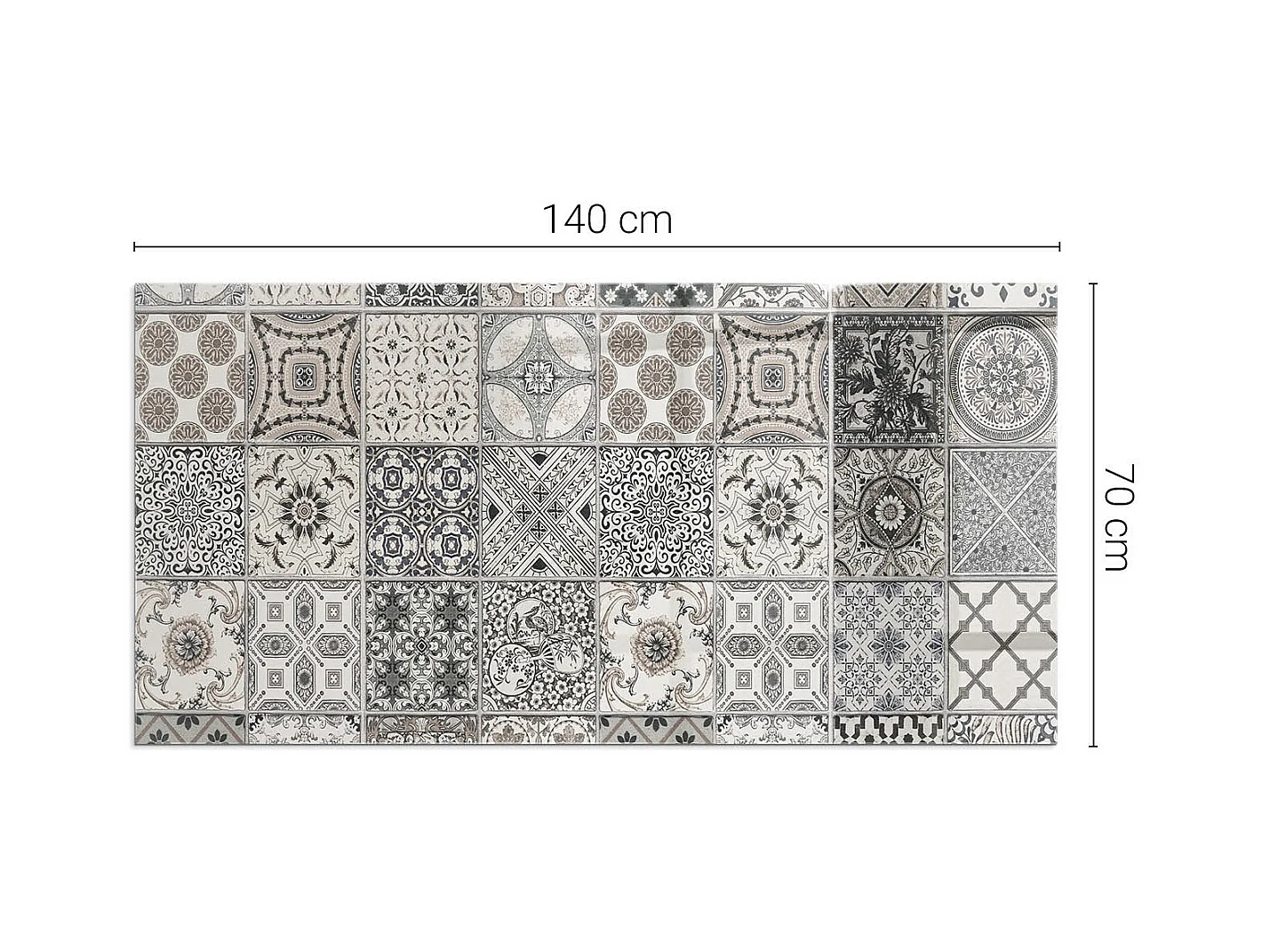 Glasplatte zum Schutz vor Funkenflug, Kaminauflage - Rechteck - 140x70 - Dekorative Fliesenmuster