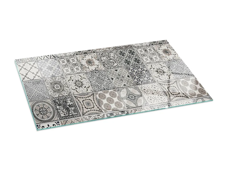 Glasplatte zum Schutz vor Funkenflug, Kaminauflage - Rechteck - 140x70 - Dekorative Fliesenmuster