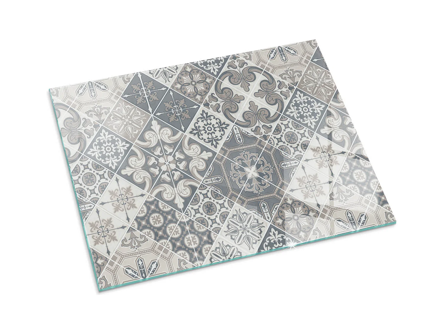 Glasplatte zum Schutz vor Funkenflug, Kaminauflage - Rechteck - 80x60 - Mosaikmuster in Fliesen