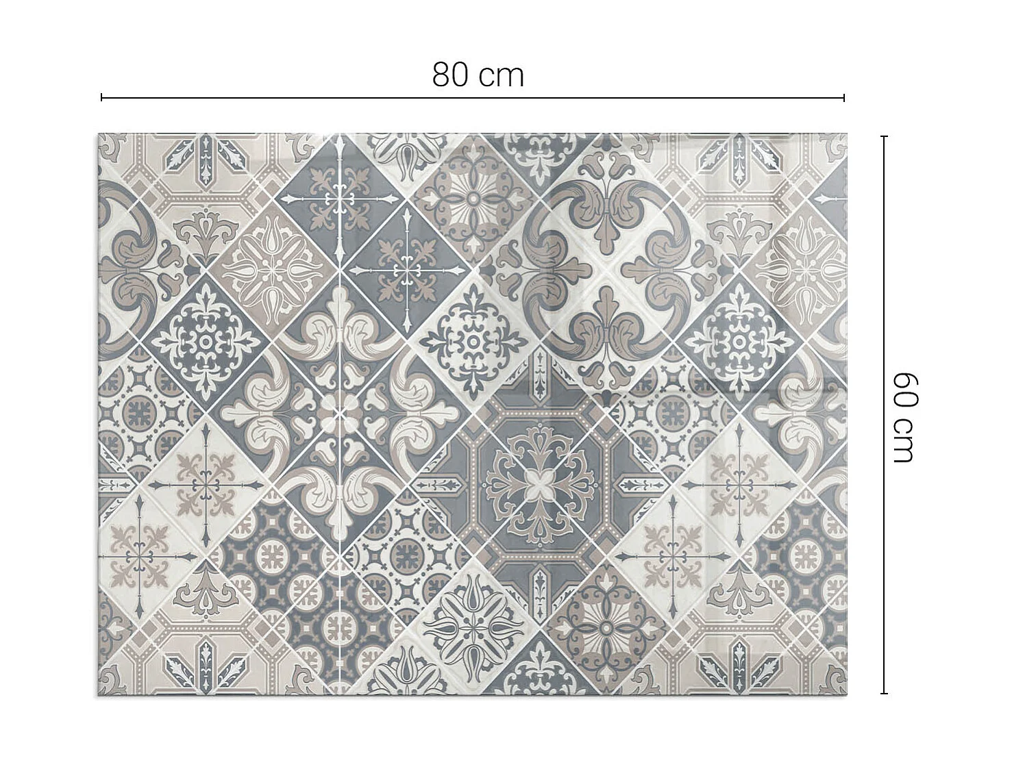 Glasplatte zum Schutz vor Funkenflug, Kaminauflage - Rechteck - 80x60 - Mosaikmuster in Fliesen