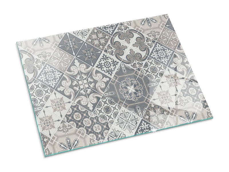 Glasplatte zum Schutz vor Funkenflug, Kaminauflage - Rechteck - 80x60 - Mosaikmuster in Fliesen