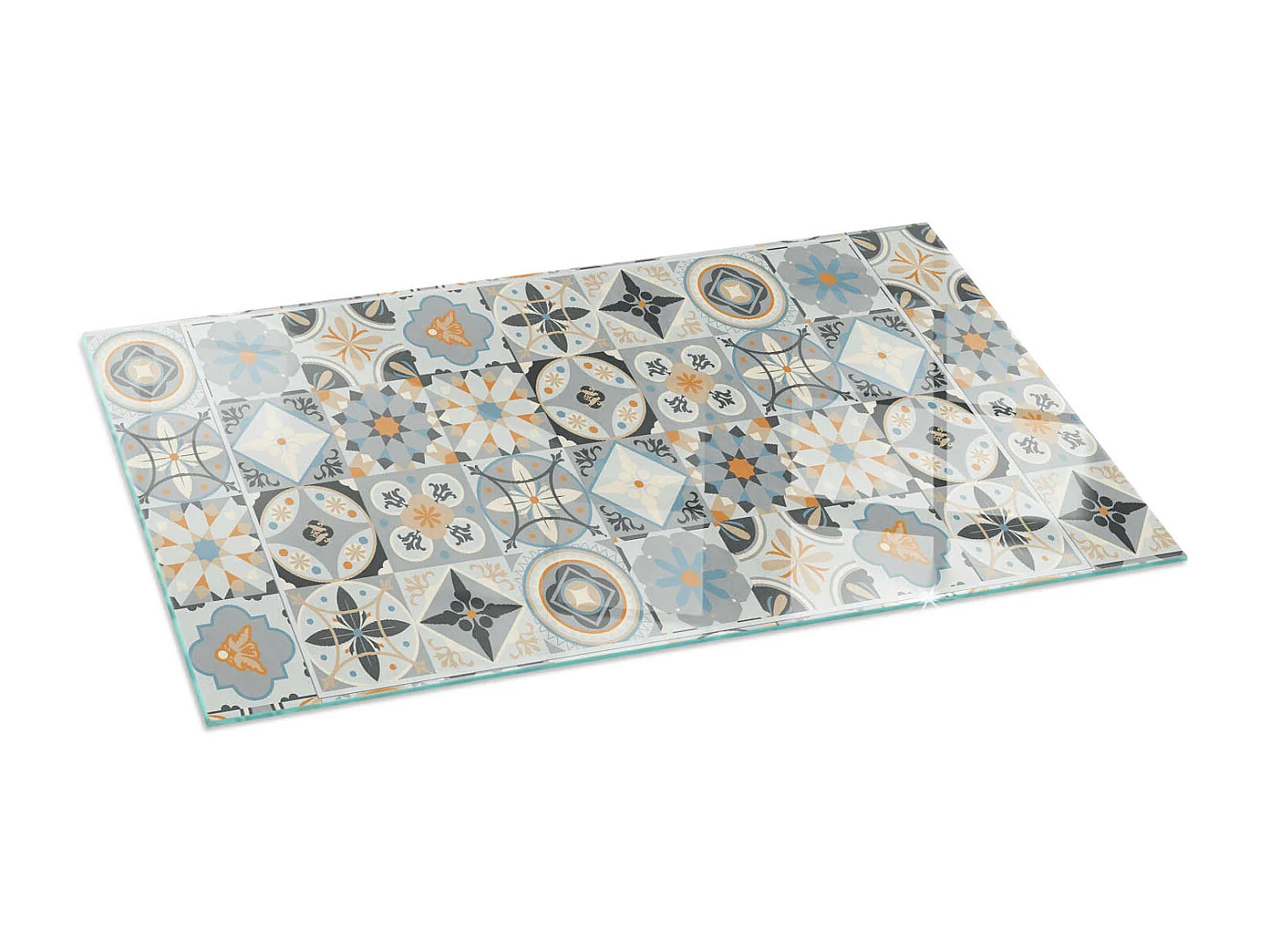 Glasplatte zum Schutz vor Funkenflug, Kaminauflage - Rechteck - 140x70 - Mosaikmuster in Fliesen