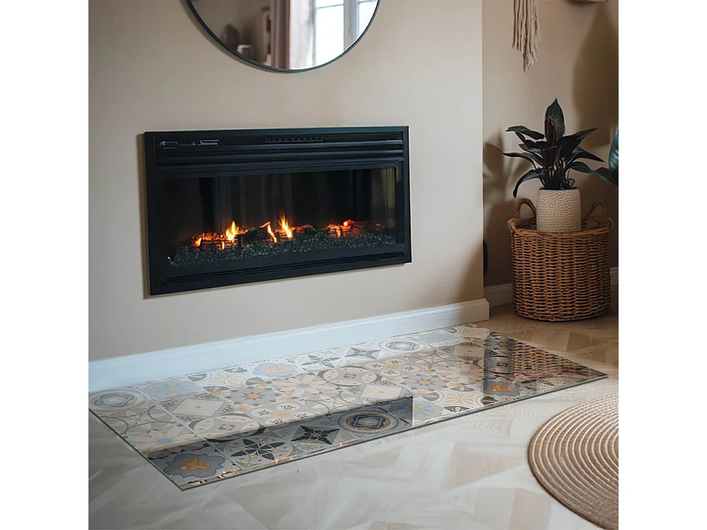 Glasplatte zum Schutz vor Funkenflug, Kaminauflage - Rechteck - 140x70 - Mosaikmuster in Fliesen