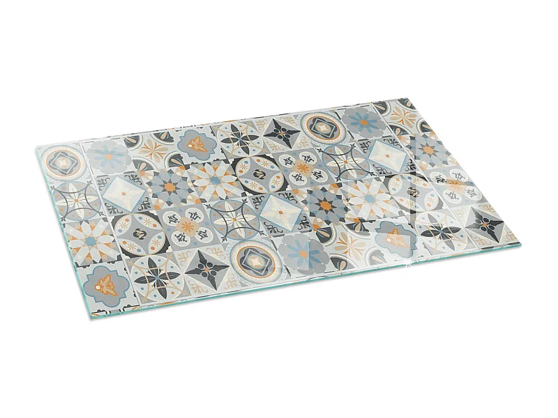 Glasplatte zum Schutz vor Funkenflug, Kaminauflage - Rechteck - 140x70 - Mosaikmuster in Fliesen