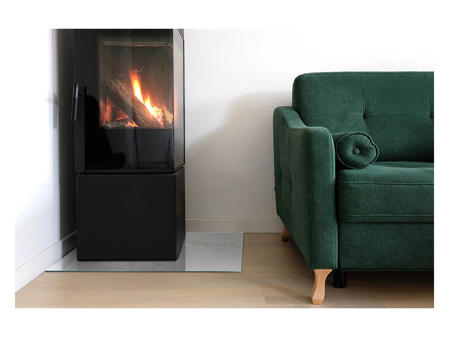 Plaque de sol en verre pour poêle - Rectangle - 60X40 - Modèle de marbre avec des veines