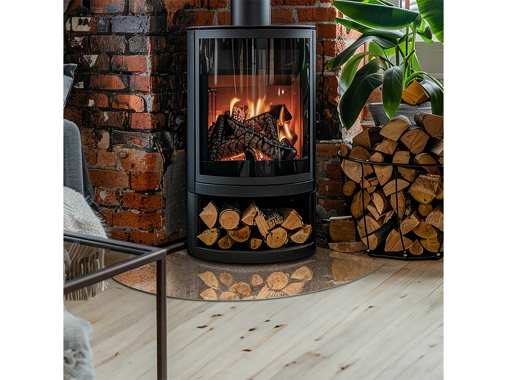 Glasplatte zum Schutz vor Funkenflug, Kaminauflage - Ein Viertel - 1/4 100x100 - Natursteinstruktur