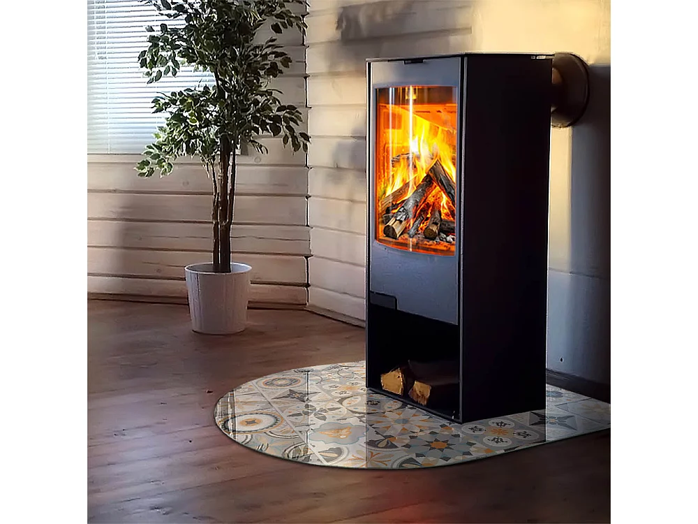 Glasplatte zum Schutz vor Funkenflug, Kaminauflage - halbrund - 100x100 - Abstrakte Wellen und Linien