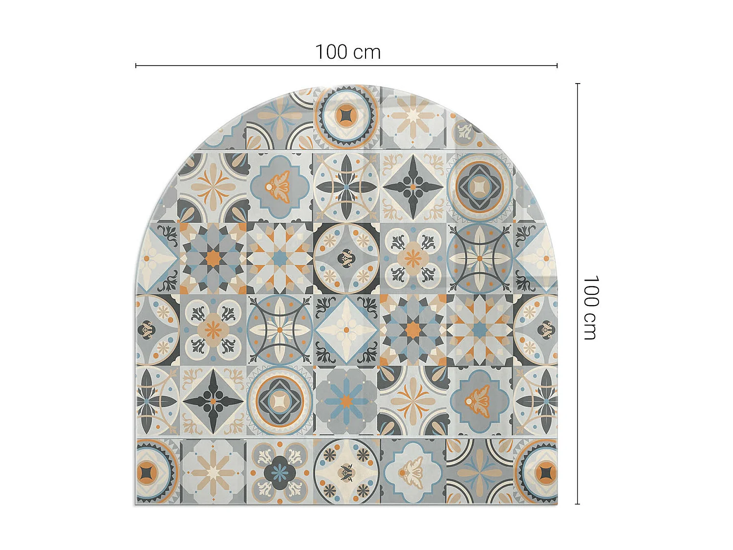 Glasplatte zum Schutz vor Funkenflug, Kaminauflage - halbrund - 100x100 - Abstrakte Wellen und Linien