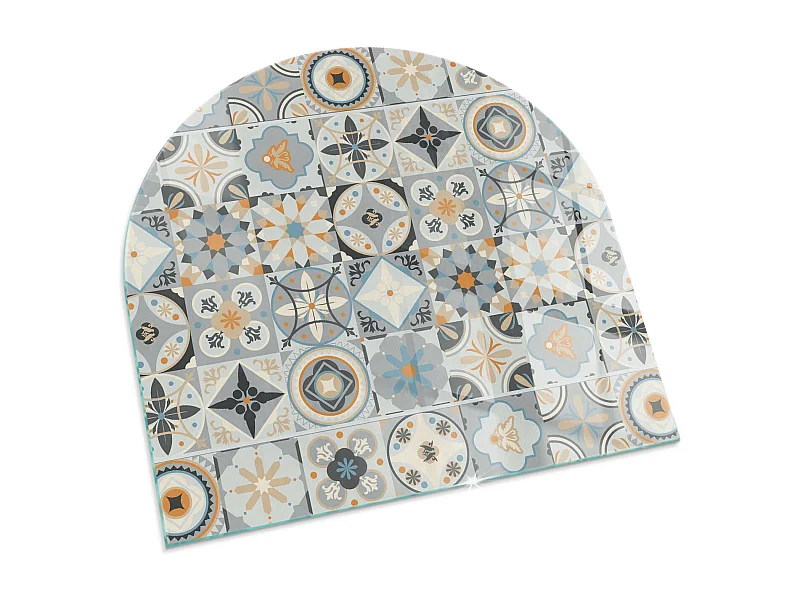 Glasplatte zum Schutz vor Funkenflug, Kaminauflage - halbrund - 100x100 - Abstrakte Wellen und Linien