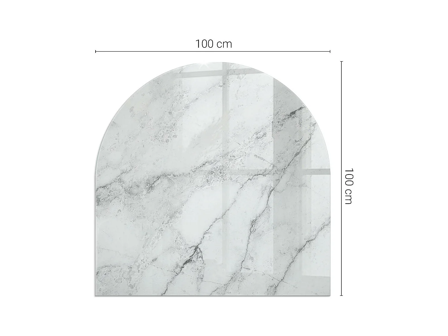 Plaque de sol en verre pour poêle - semi-circulaire - 100x100 - Marbre élégant avec des veines