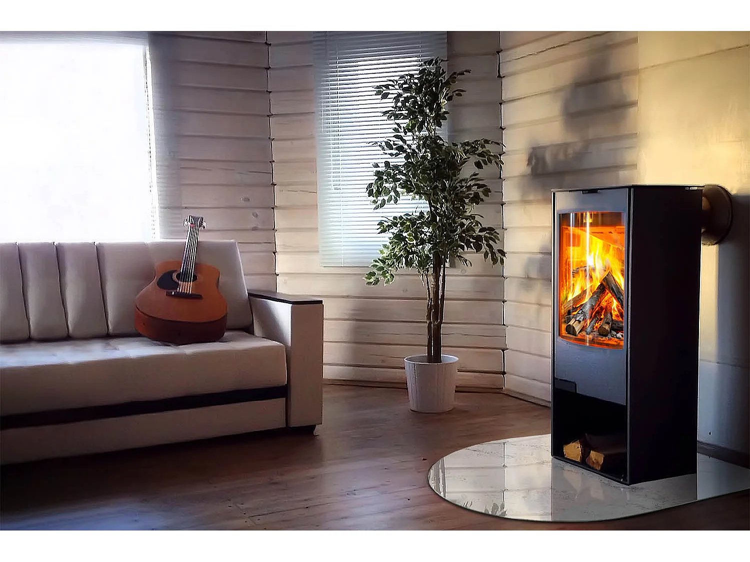 Glasplatte zum Schutz vor Funkenflug, Kaminauflage - halbrund - 100x100 - Eleganter Marmor mit Adern