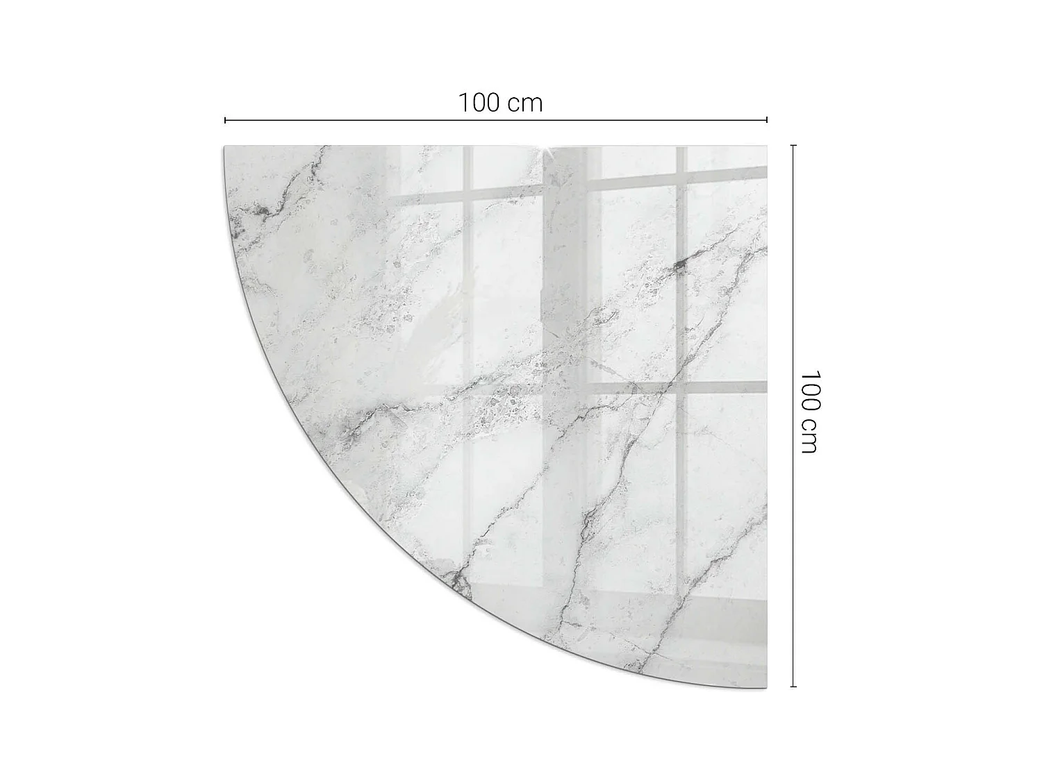 Plaque de sol en verre pour poêle - Un quart - 1/4 100x100 - Modèle de marbre avec des veines