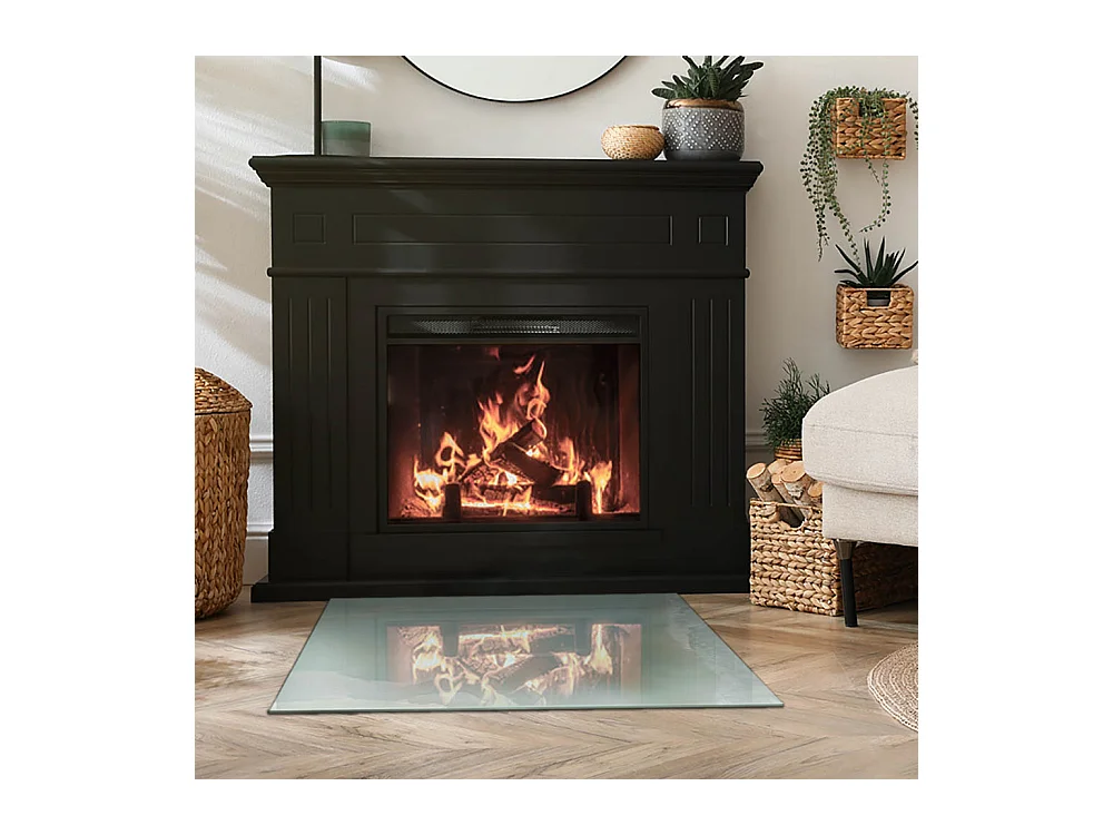 Glasplatte zum Schutz vor Funkenflug, Kaminauflage - Rechteck - 80x60 - Tropische Blätter im Hintergrund