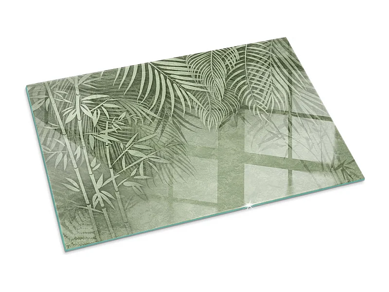 Vloerplaat voor houtkachel, onder open haard - Rechthoek - 100x70 - Tropische bladeren op de achtergrond