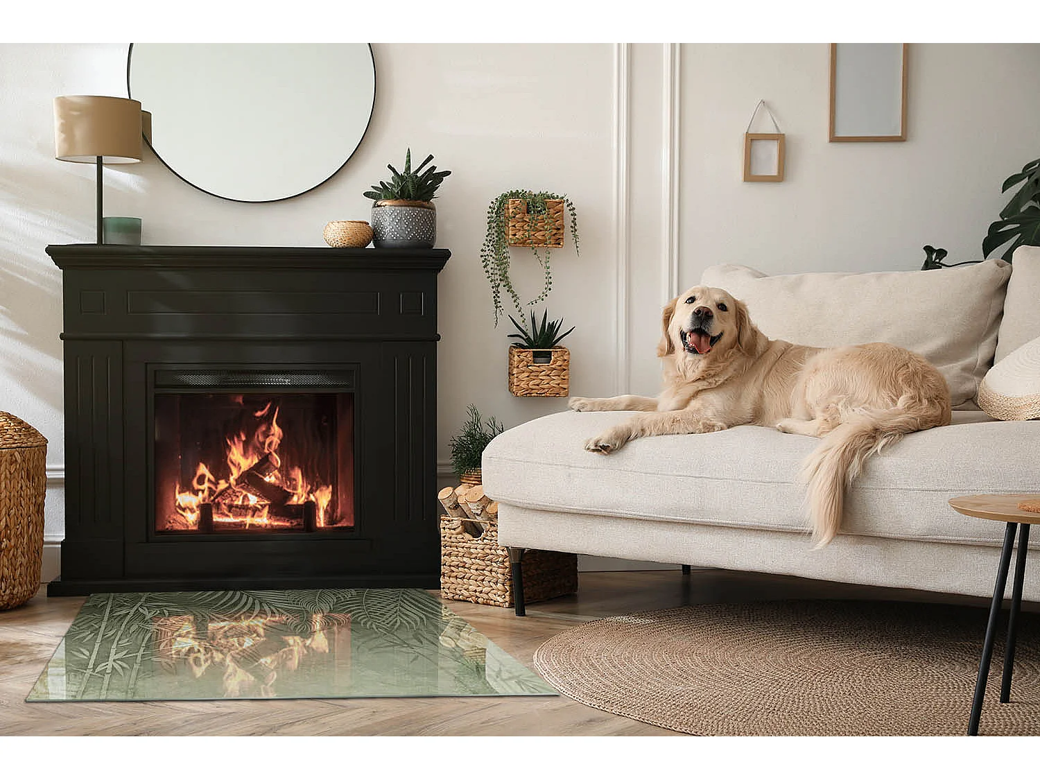 Plaque de sol en verre pour poêle - Rectangle - 100x70 - Feuilles tropicales en arrière-plan