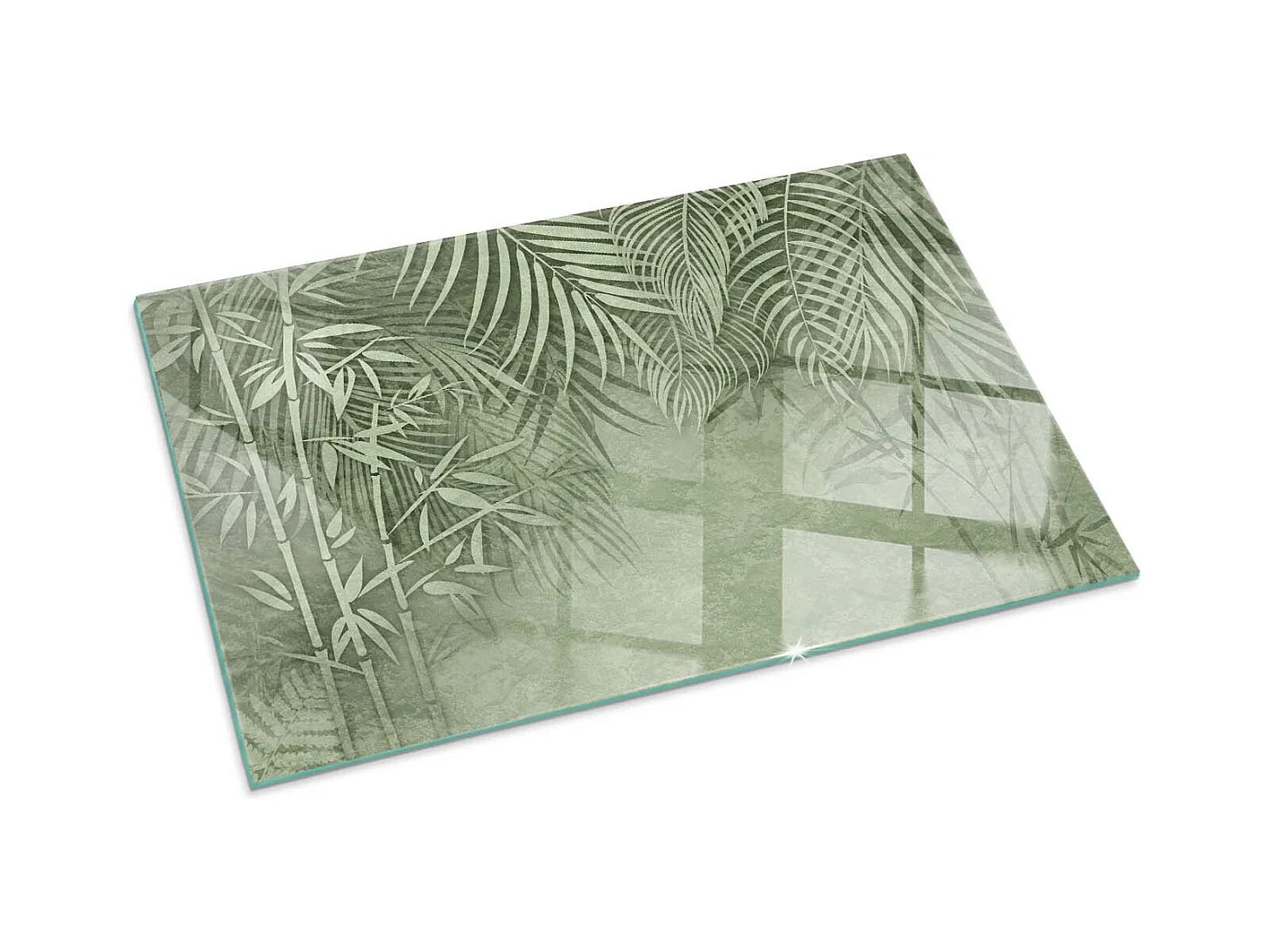 Vetro per camino, vetro di protezione per il soggiorno- Rettangolo - 100x70 - Hojas tropicales en el fondo