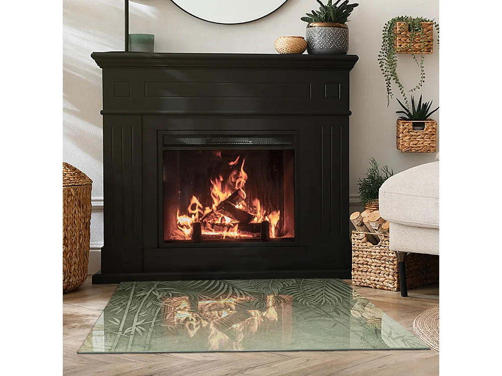 Glasplatte zum Schutz vor Funkenflug, Kaminauflage - Rechteck - 100x70 - Tropische Blätter im Hintergrund