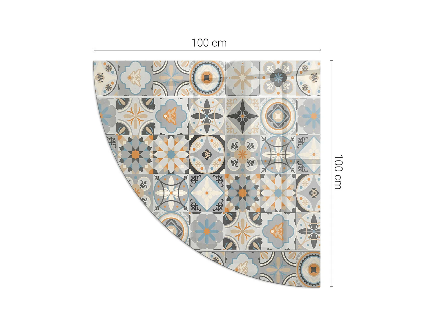 Plaque de sol en verre pour poêle - Un quart - 1/4 100x100 - Motifs de mosaïque dans les carreaux