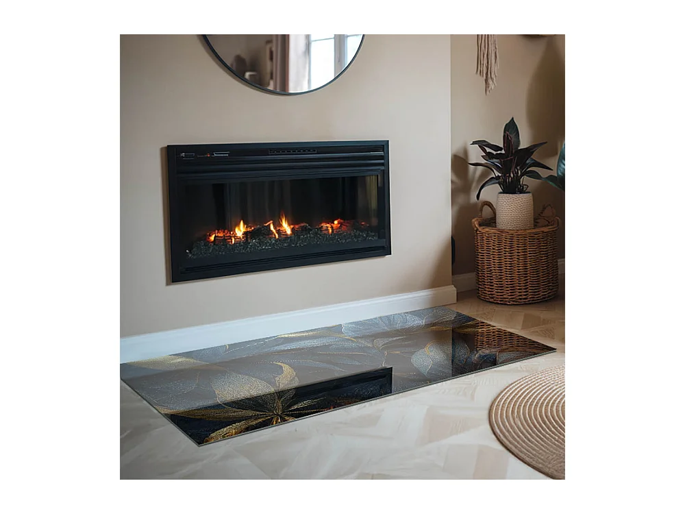 Vloerplaat voor houtkachel, onder open haard - Rechthoek - 140x70 - Elegante bladeren in textuur